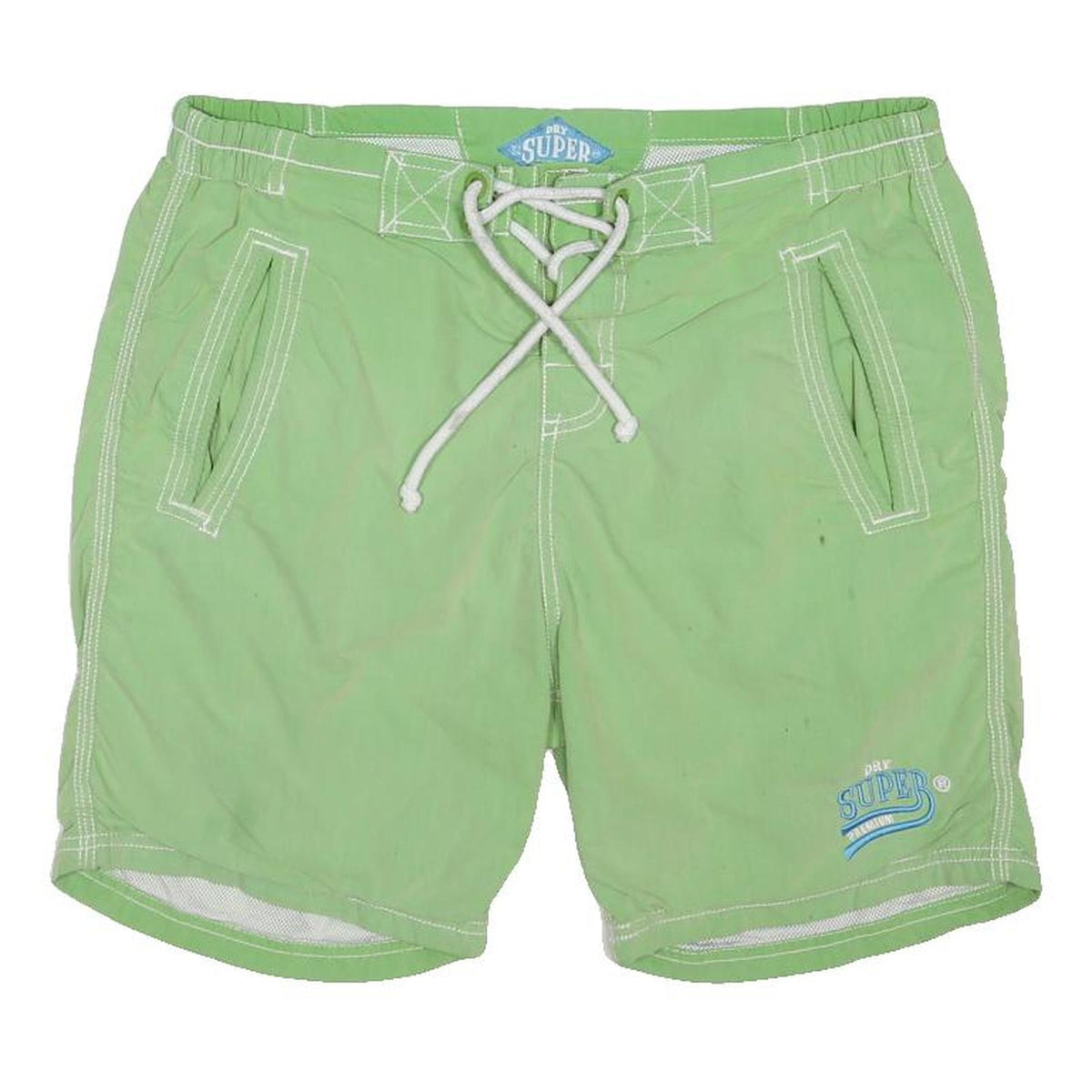 SUPERDRY Mens Light Green Casual Cotton Blend Swimming Shorts M W32 Drawstring
