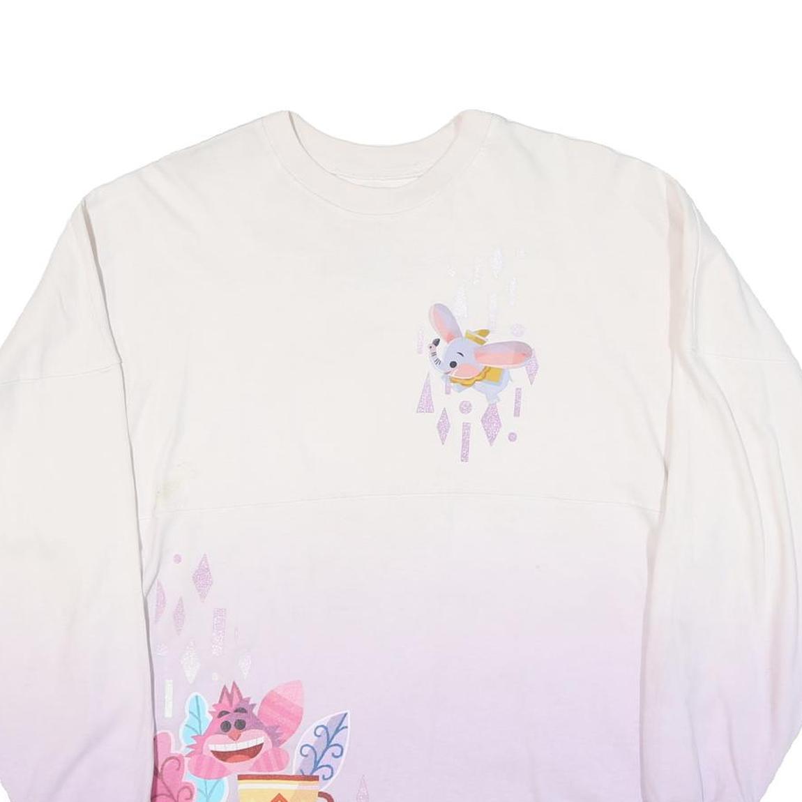 DISNEY Womens White & Lilac Castle Characters Crew Neck XS Sweatshirt
