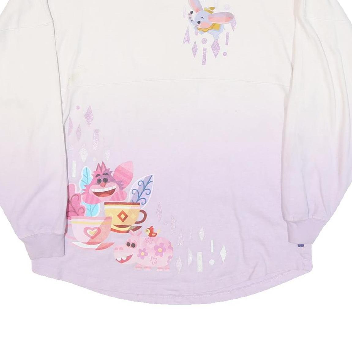 DISNEY Womens White & Lilac Castle Characters Crew Neck XS Sweatshirt