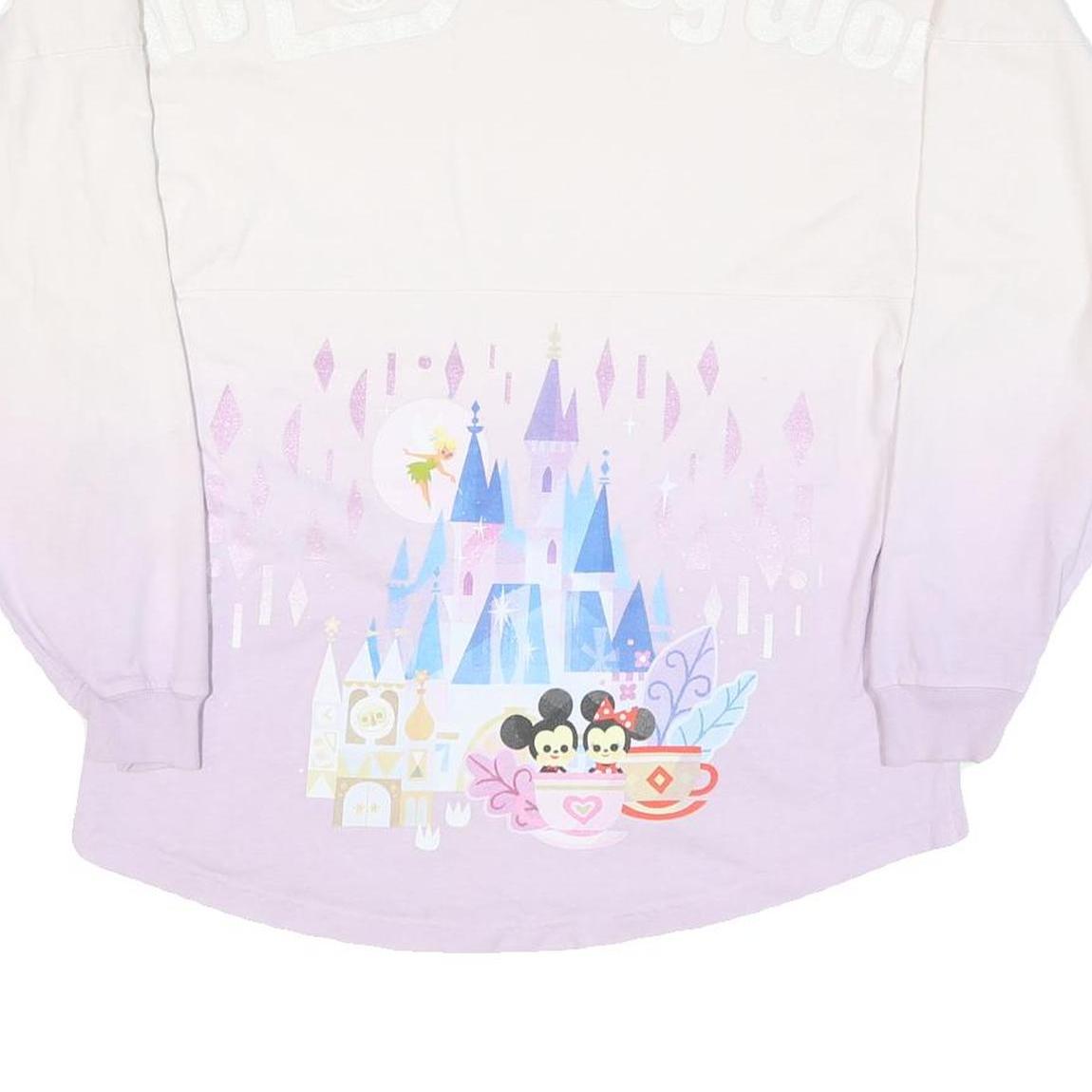 DISNEY Womens White & Lilac Castle Characters Crew Neck XS Sweatshirt