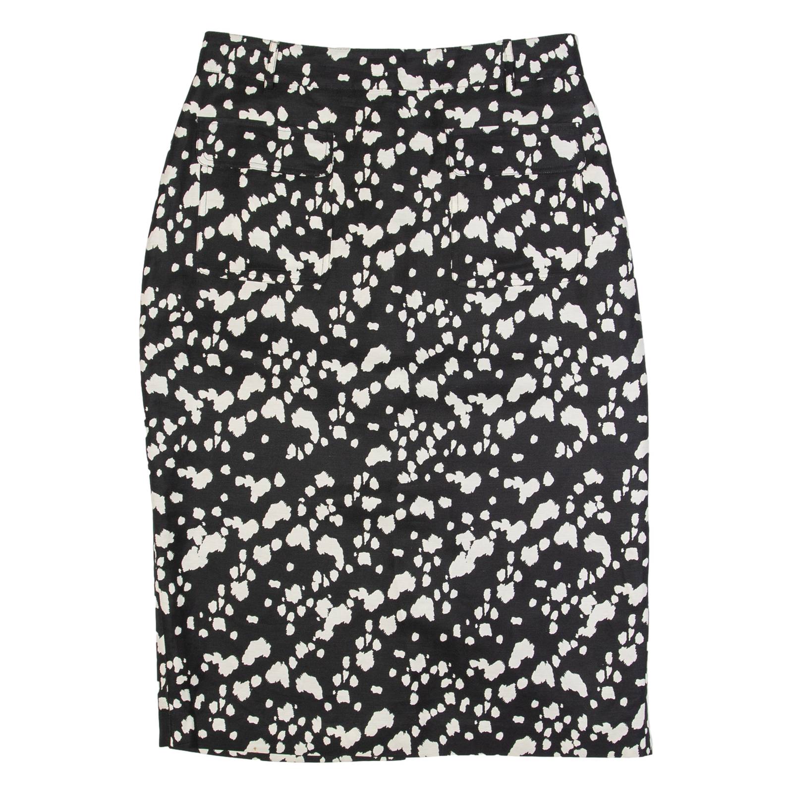 MINT VELVET Womens Pencil Skirt Black Midi Linen Spotted UK 14