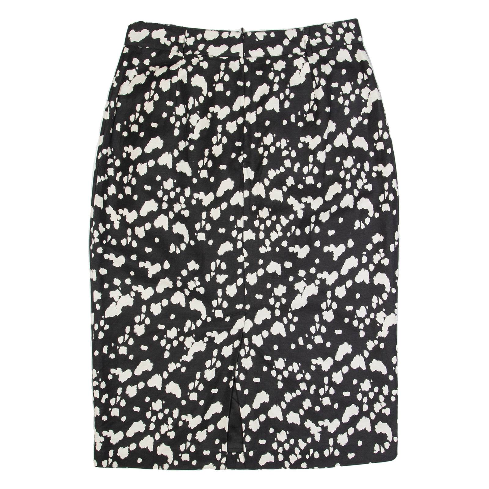 MINT VELVET Womens Pencil Skirt Black Midi Linen Spotted UK 14