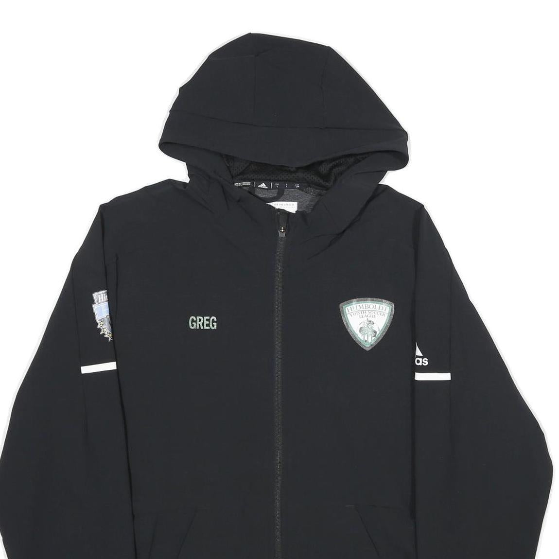 ADIDAS Mens Black Hooded Zip Jacket L Polyester Plain Sports Logo