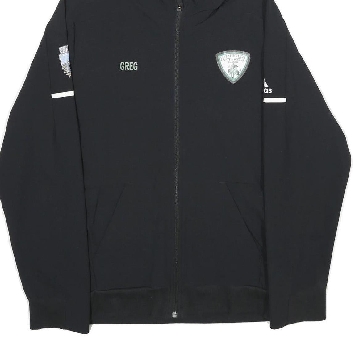 ADIDAS Mens Black Hooded Zip Jacket L Polyester Plain Sports Logo