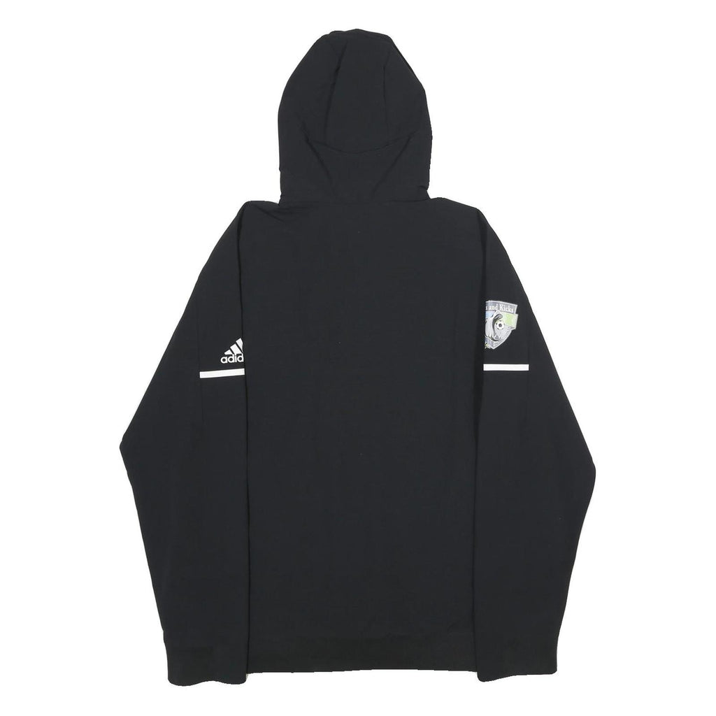 ADIDAS Mens Black Hooded Zip Jacket L Polyester Plain Sports Logo