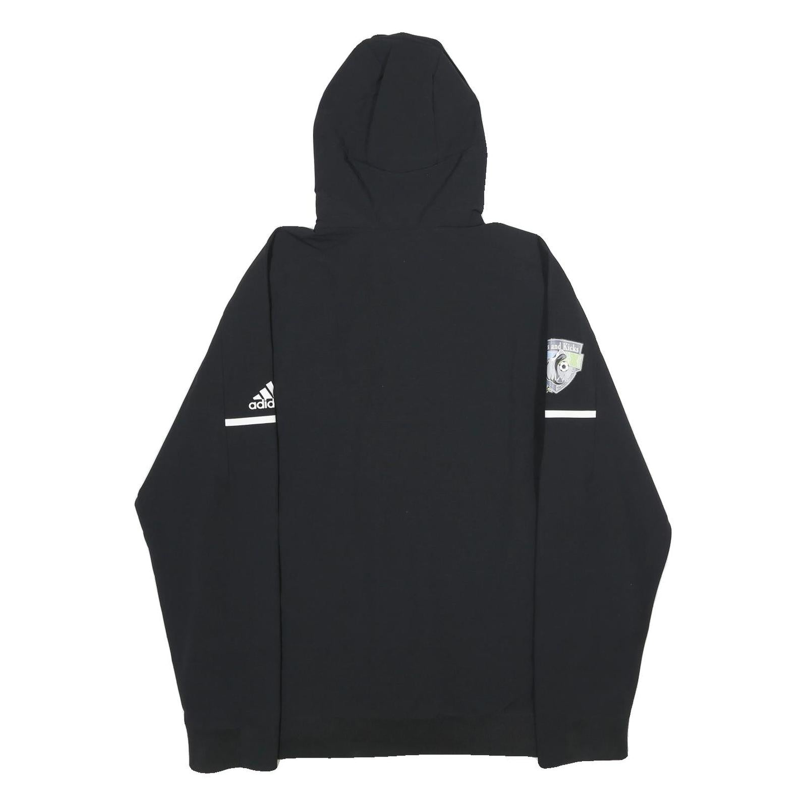 ADIDAS Mens Black Hooded Zip Jacket L Polyester Plain Sports Logo