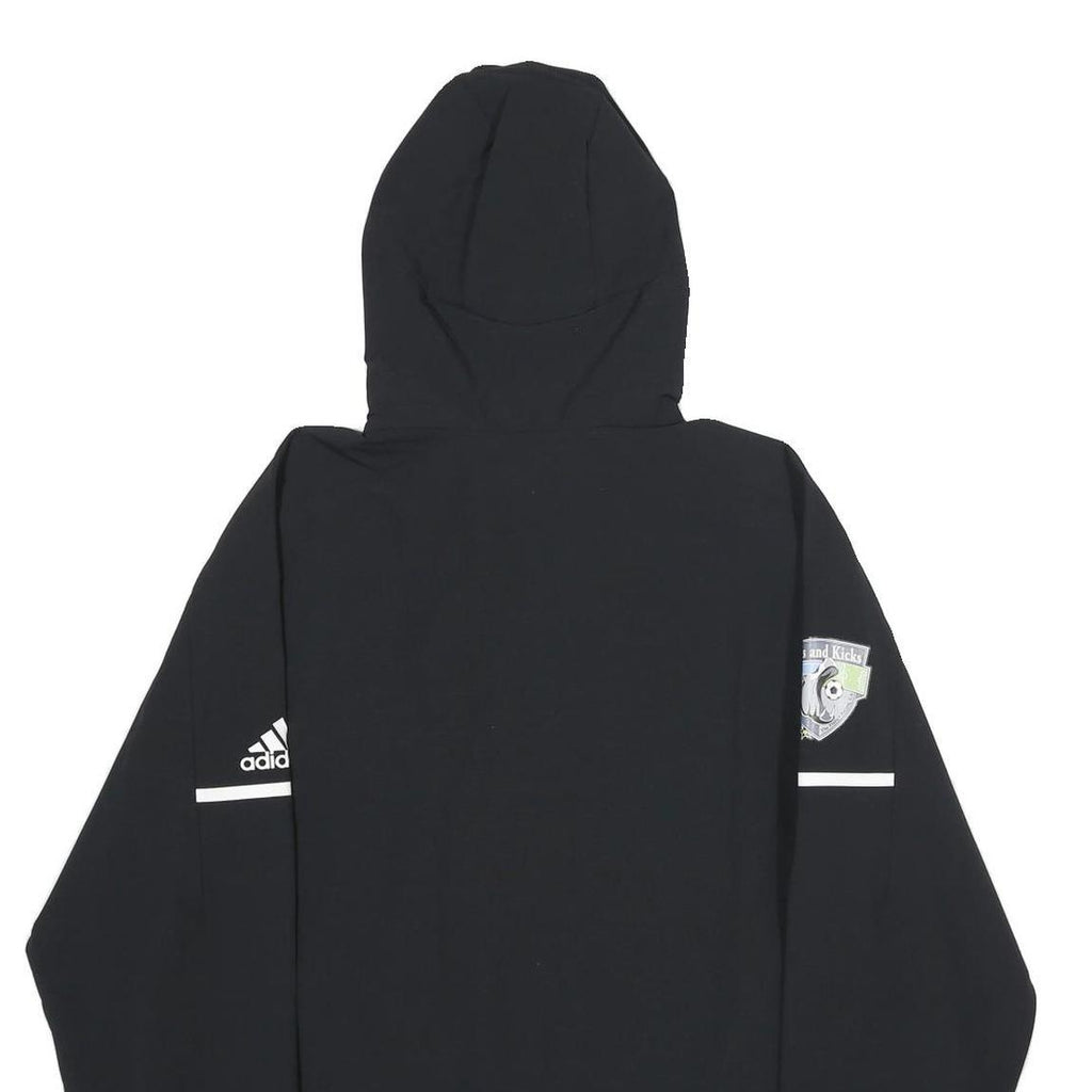 ADIDAS Mens Black Hooded Zip Jacket L Polyester Plain Sports Logo