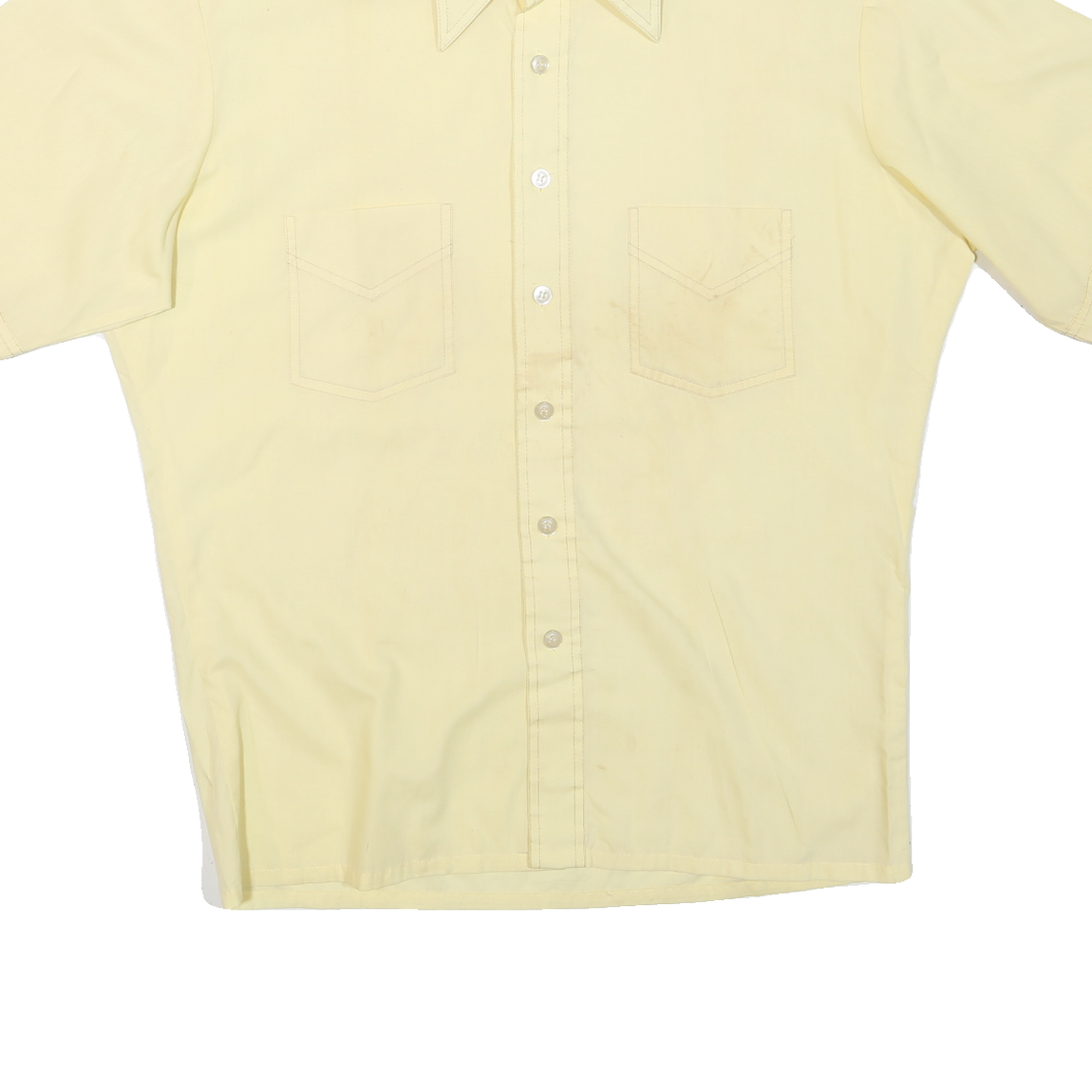 Mens Beige Short Sleeve Polyester Blend Shirt L Button Collar Casual