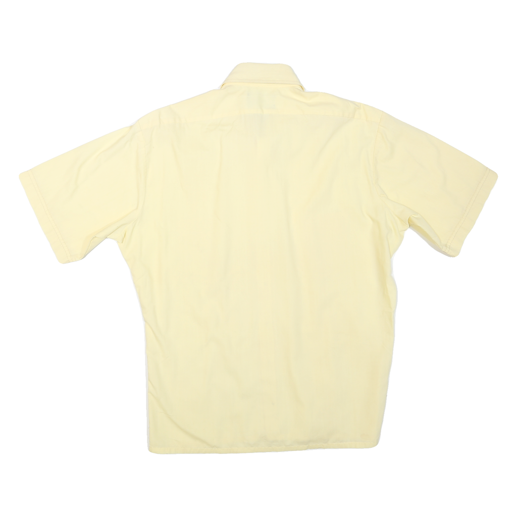 Mens Beige Short Sleeve Polyester Blend Shirt L Button Collar Casual