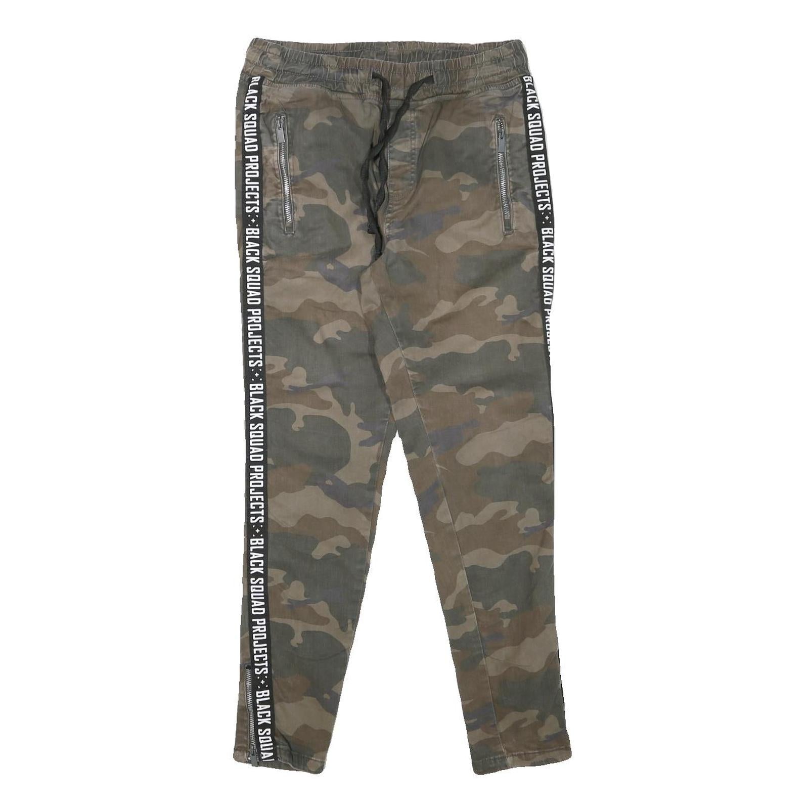 BLACK SQAUD Womens Cotton Blend Slim Fit Camouflage Trousers W28 L28 Drawstring