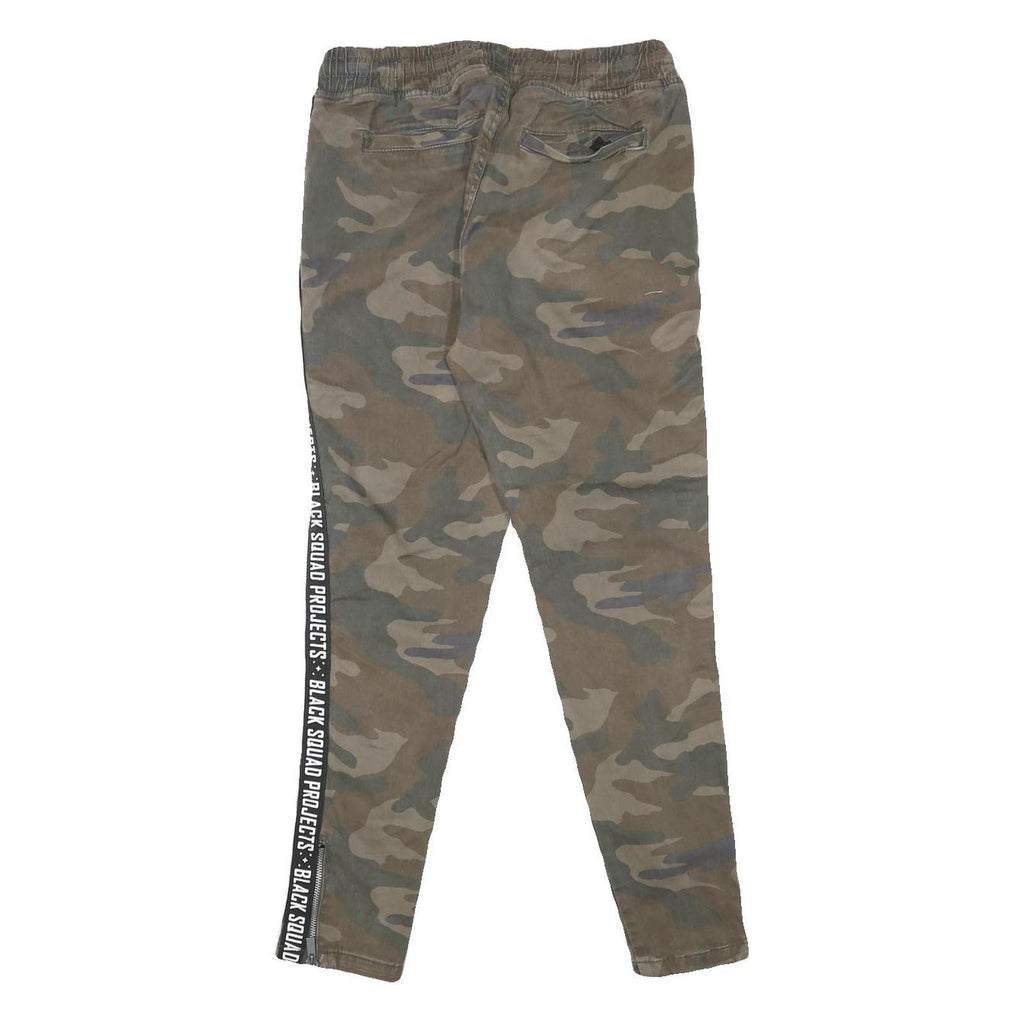 BLACK SQAUD Womens Cotton Blend Slim Fit Camouflage Trousers W28 L28 Drawstring