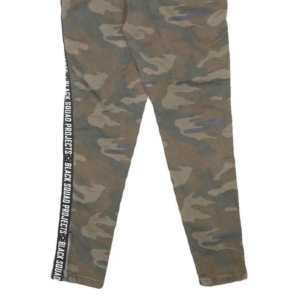 BLACK SQAUD Womens Cotton Blend Slim Fit Camouflage Trousers W28 L28 Drawstring