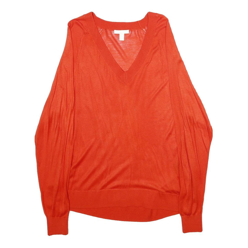 H&M Womens Orange Plain Pullover Jumper V-Neck Basic Knit S Lightweight