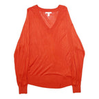H&M Womens Orange Plain Pullover Jumper V-Neck Basic Knit S Lightweight