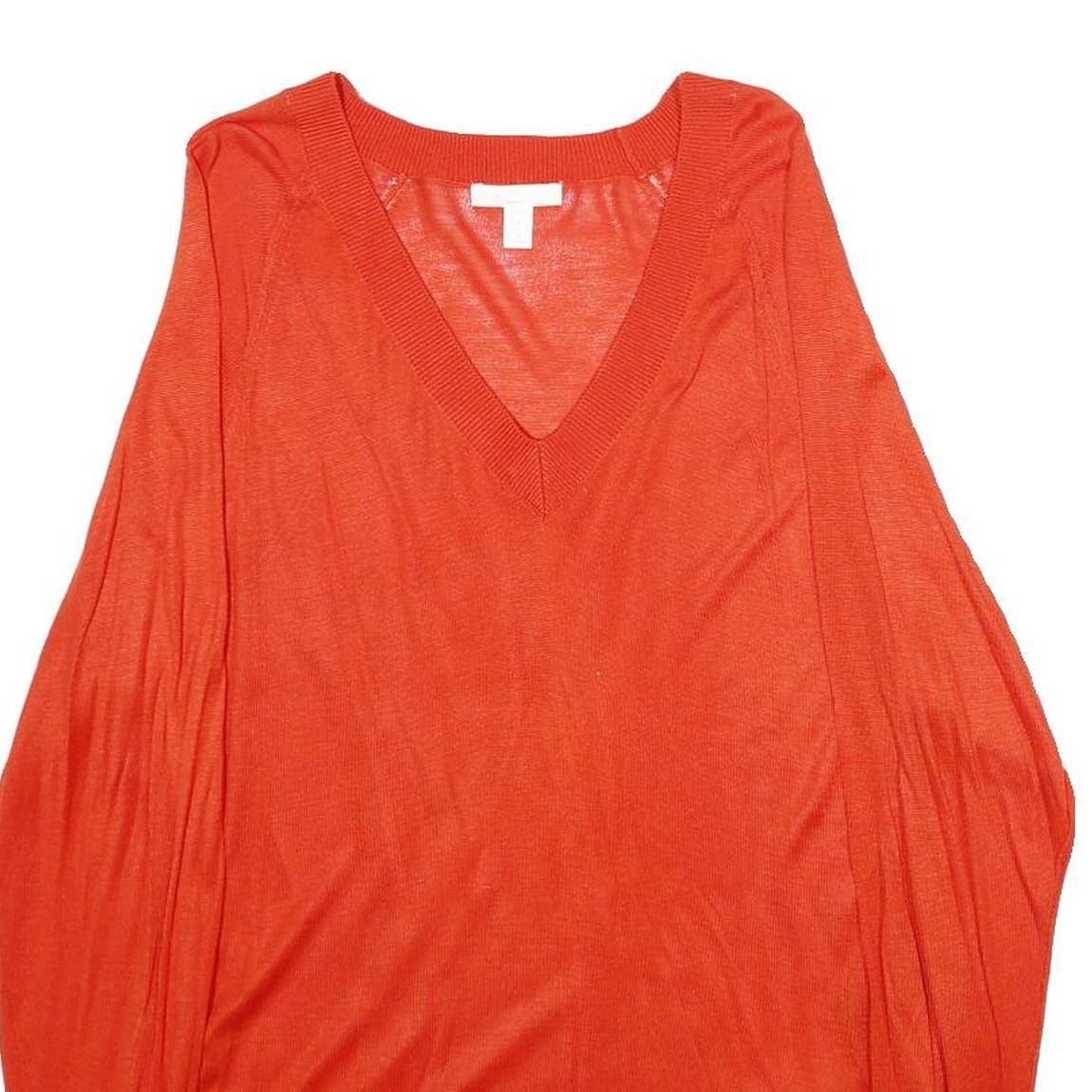 H&M Womens Orange Plain Pullover Jumper V-Neck Basic Knit S Lightweight