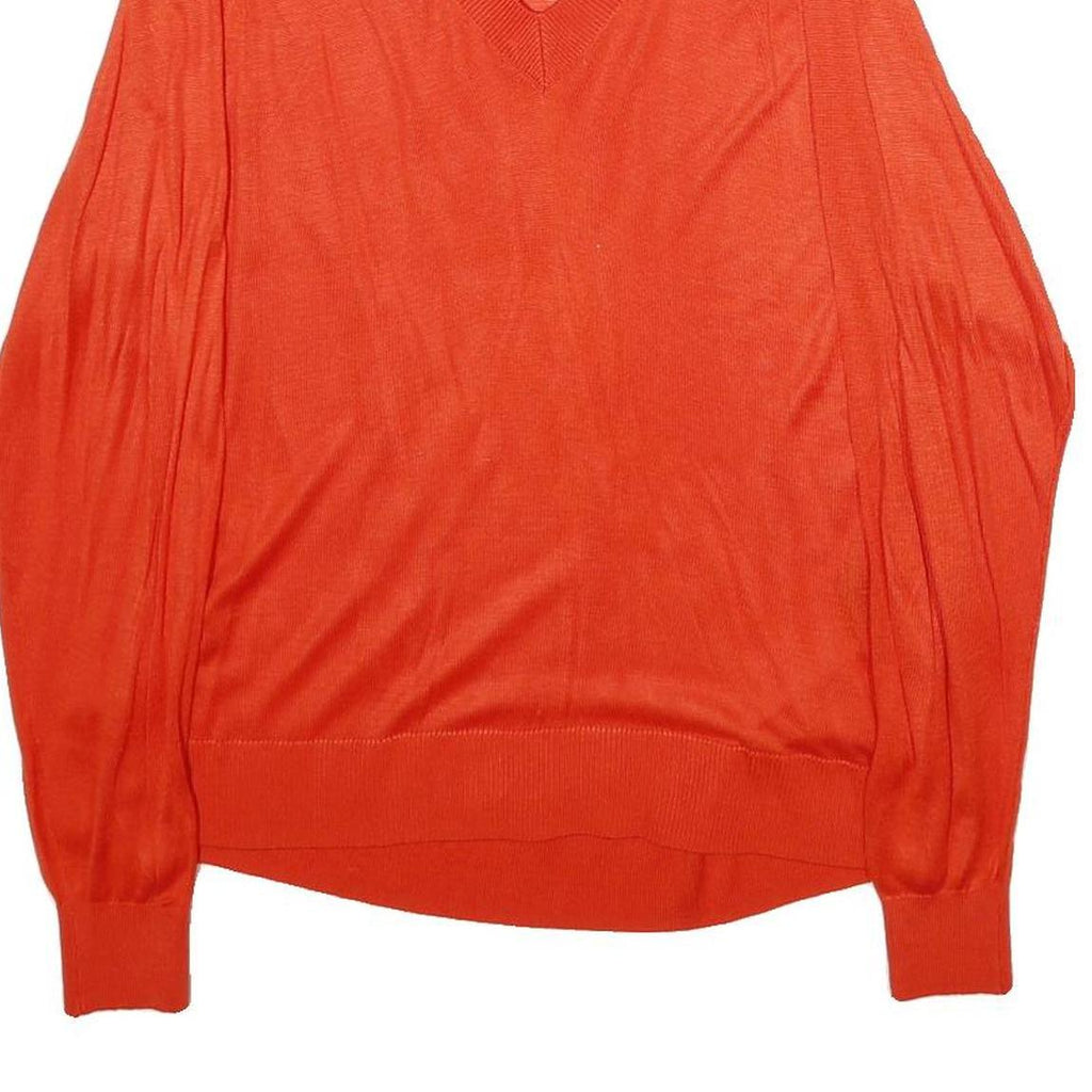 H&M Womens Orange Plain Pullover Jumper V-Neck Basic Knit S Lightweight