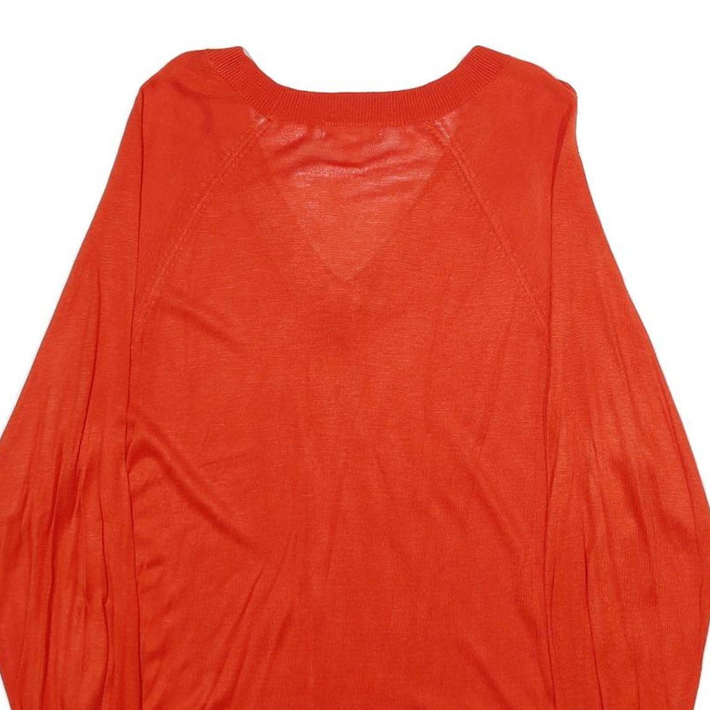 H&M Womens Orange Plain Pullover Jumper V-Neck Basic Knit S Lightweight