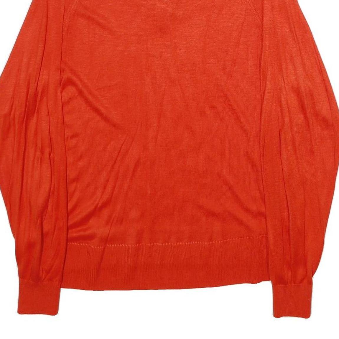 H&M Womens Orange Plain Pullover Jumper V-Neck Basic Knit S Lightweight