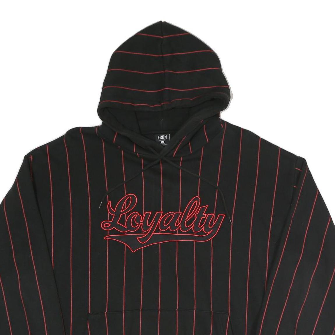 FSBN Mens Black & Red Pinstripe Loyalty Pullover Hoodie M Casual Streetwear