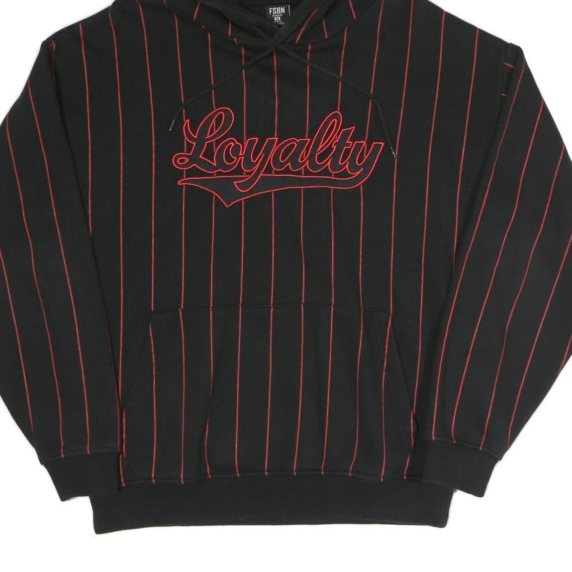 FSBN Mens Black & Red Pinstripe Loyalty Pullover Hoodie M Casual Streetwear
