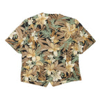 CATHY CHO Womens Brown & Beige Floral Printed Top Short Sleeve Round Neck L