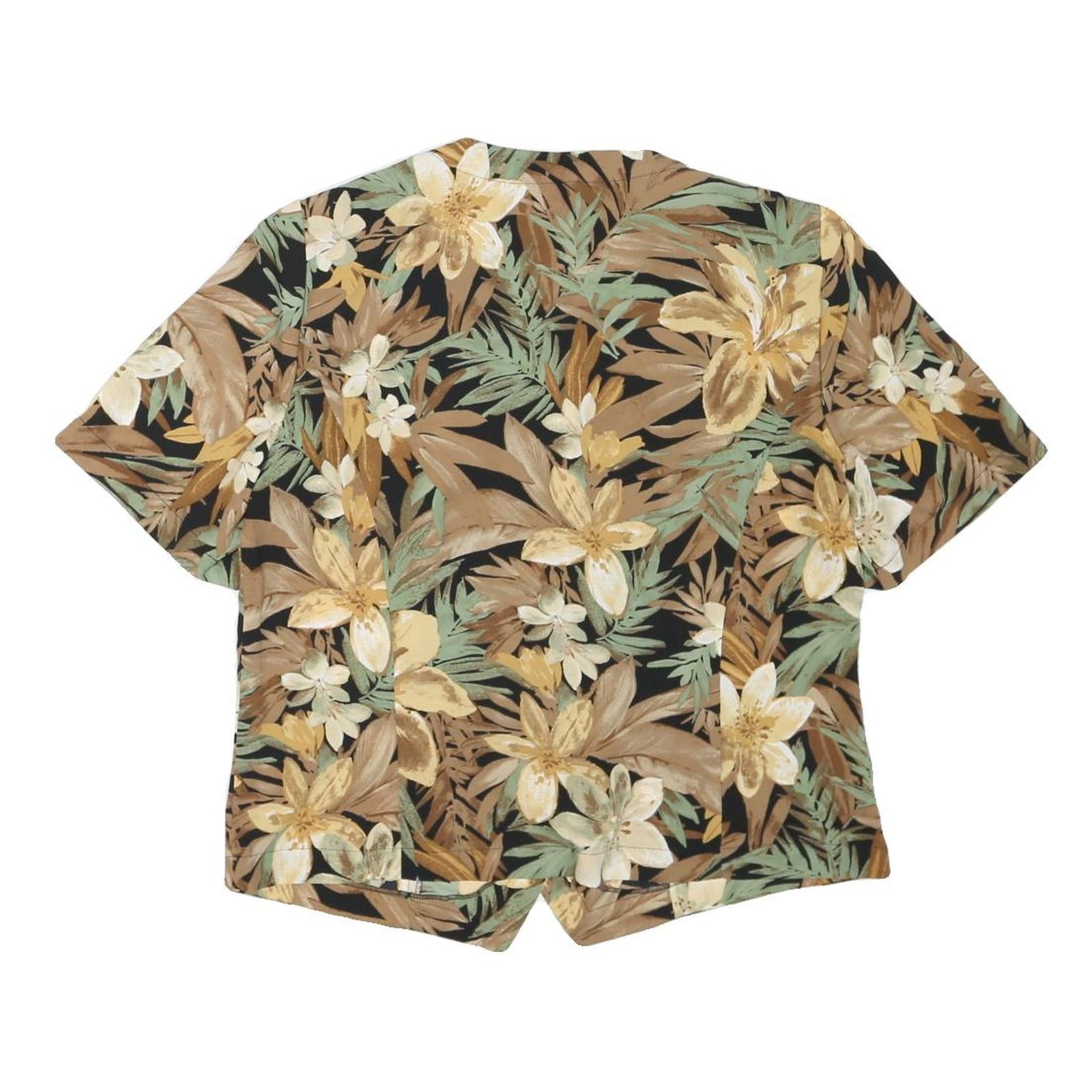 CATHY CHO Womens Brown & Beige Floral Printed Top Short Sleeve Round Neck L