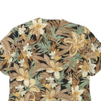 CATHY CHO Womens Brown & Beige Floral Printed Top Short Sleeve Round Neck L