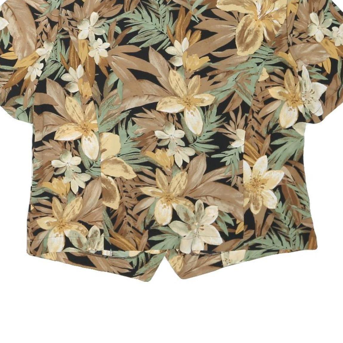 CATHY CHO Womens Brown & Beige Floral Printed Top Short Sleeve Round Neck L