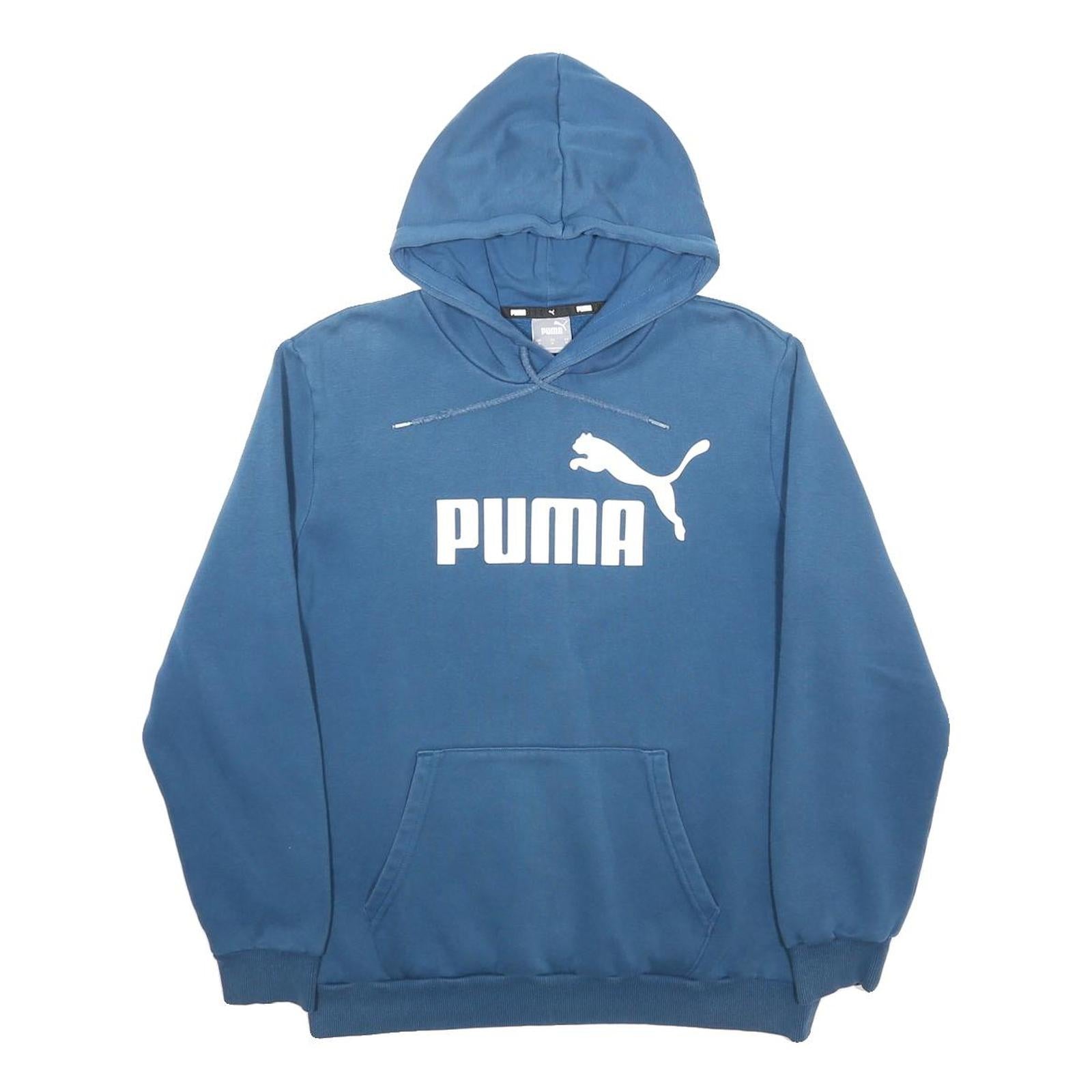 PUMA Womens Blue Pullover Hoodie M Cotton Blend Casual Sporty Sweatshirt