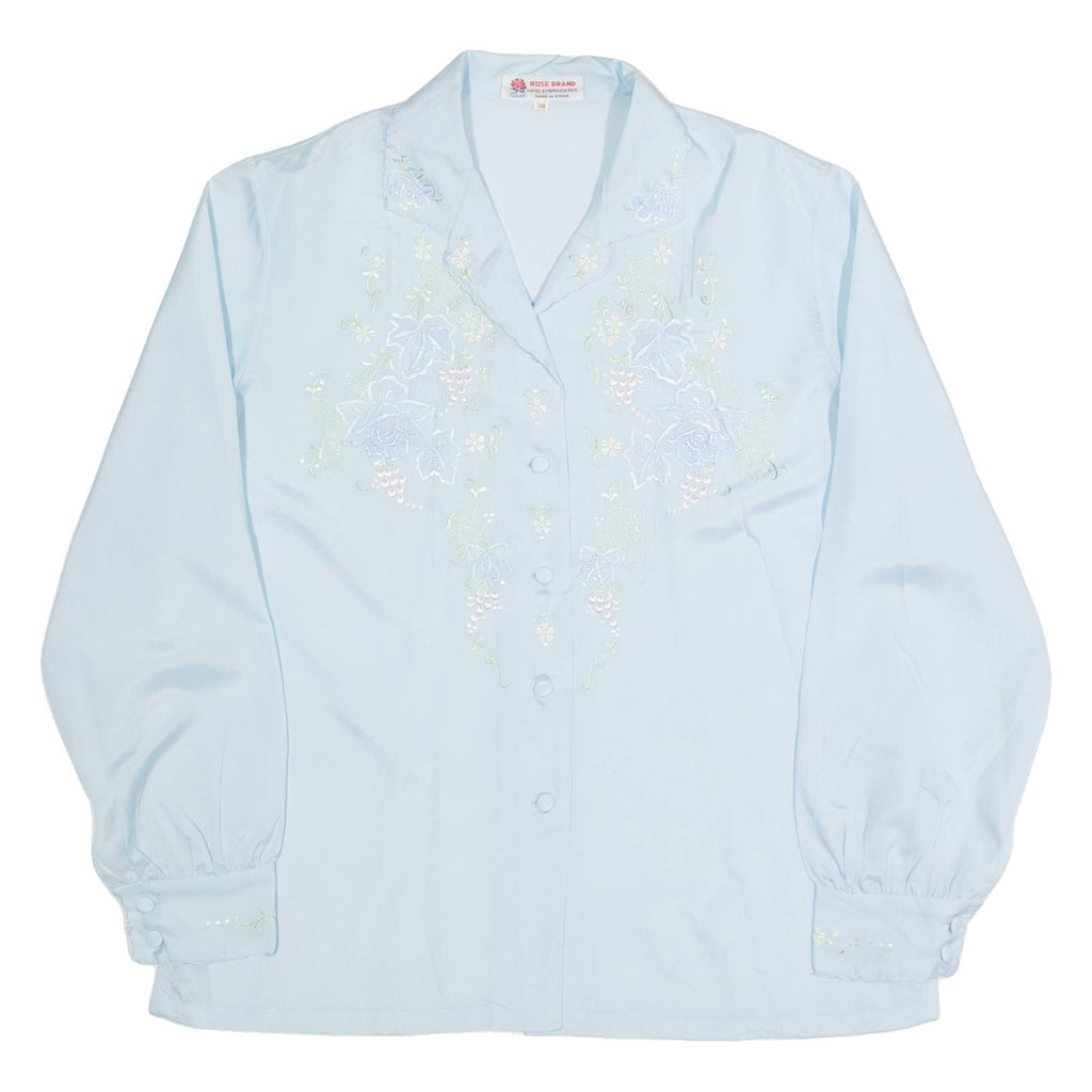 ROSE BRAND Embroidered Womens Blouse Shirt Blue Collared 90s M