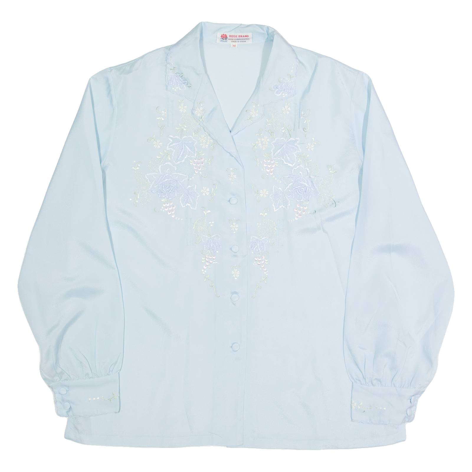 ROSE BRAND Embroidered Womens Blouse Shirt Blue Collared 90s M