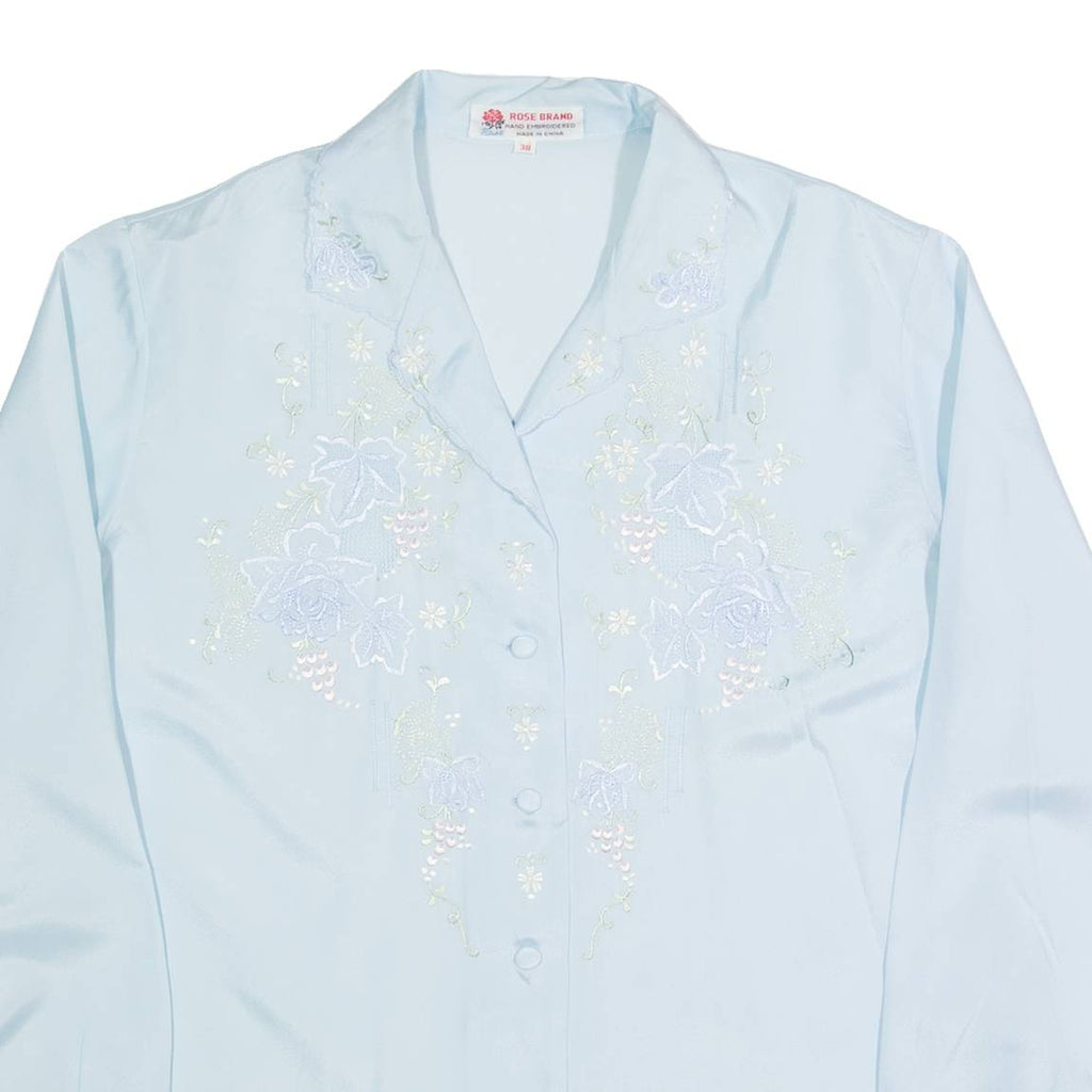 ROSE BRAND Embroidered Womens Blouse Shirt Blue Collared 90s M