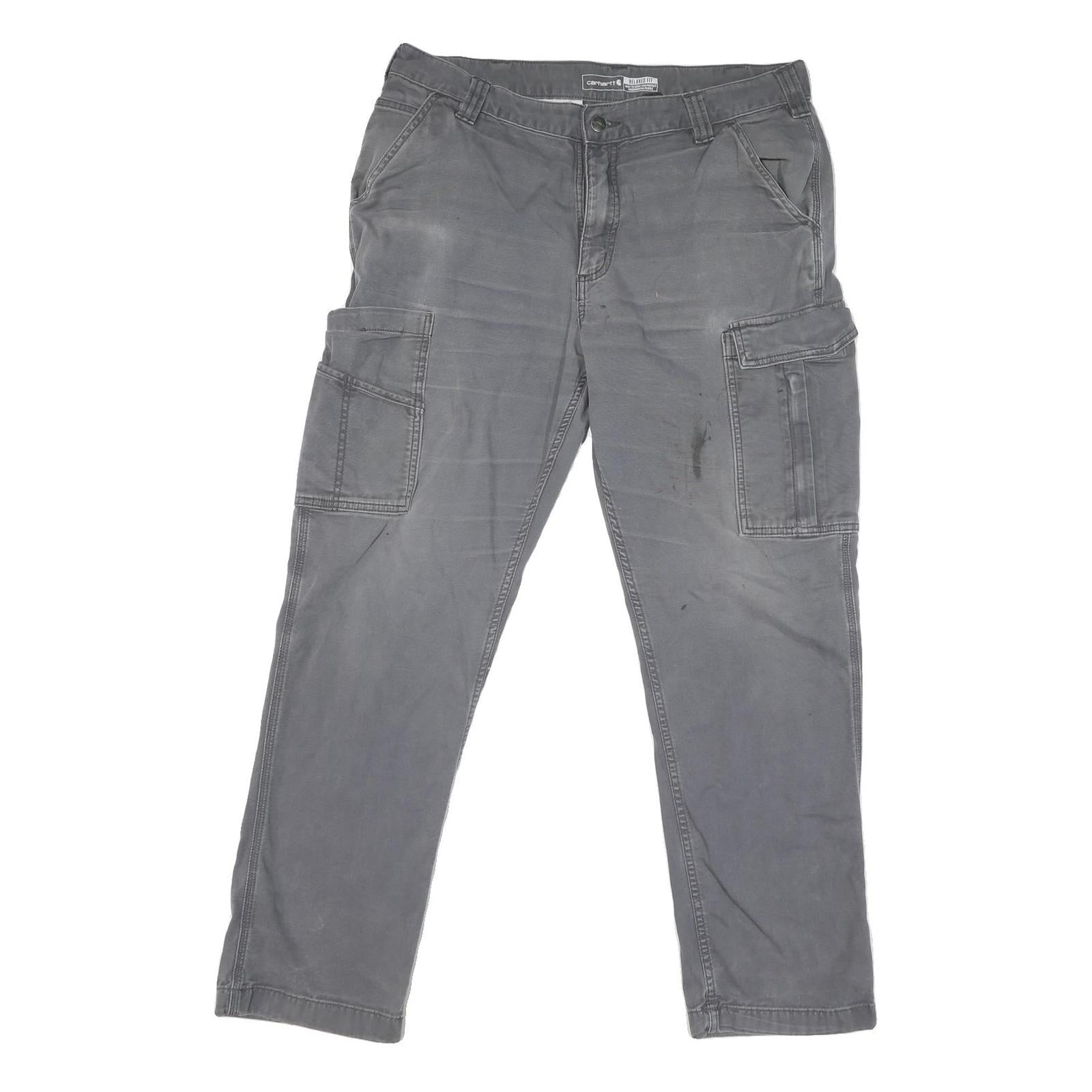 CARHARTT Mens Cotton Blend Grey Regular Cargo Trousers W36 L30 Workwear Casual