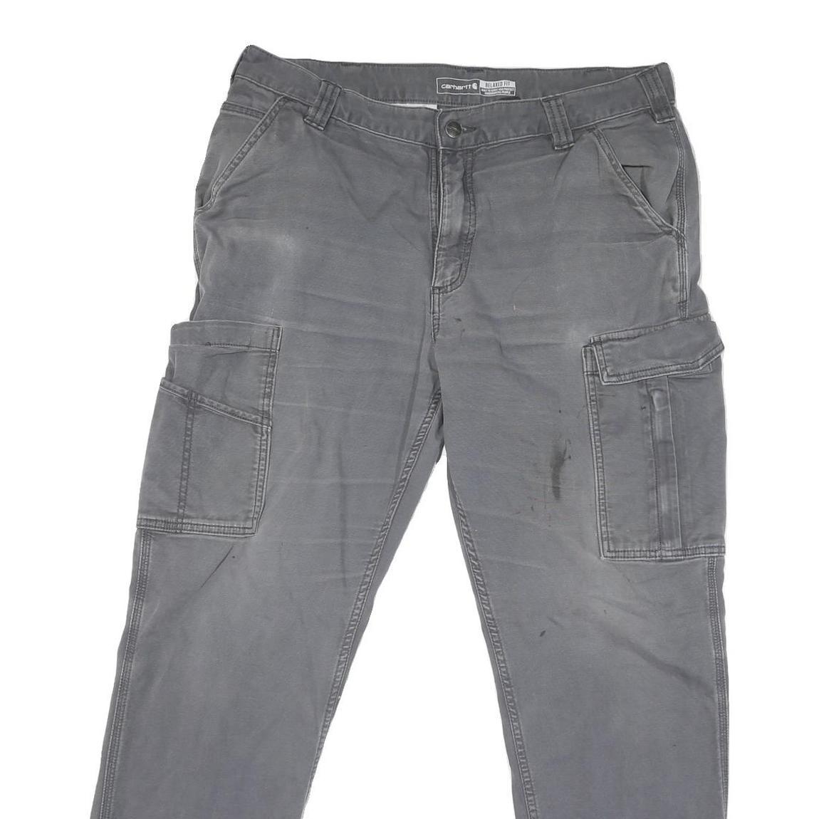 CARHARTT Mens Cotton Blend Grey Regular Cargo Trousers W36 L30 Workwear Casual