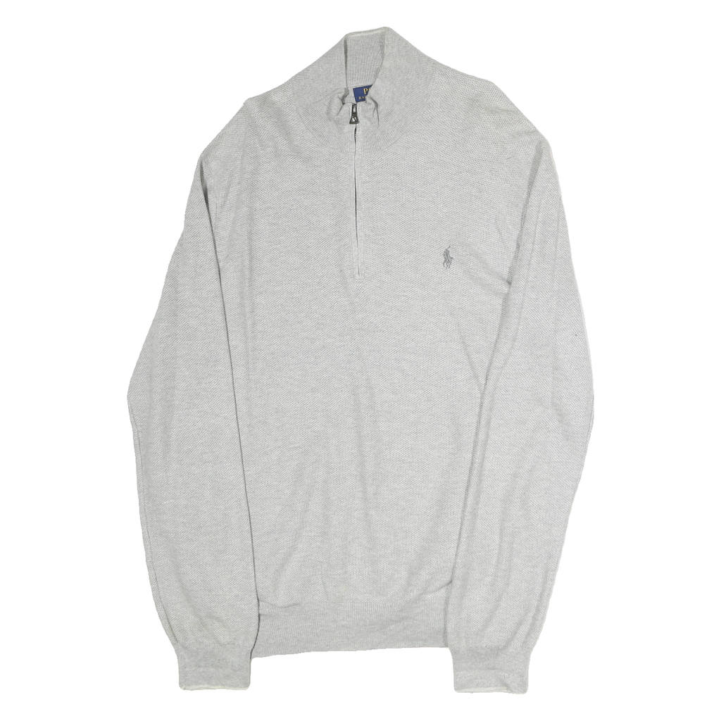 POLO RALPH LAUREN Mens Grey Cotton Patterned Half Zip Jumper XL Classic