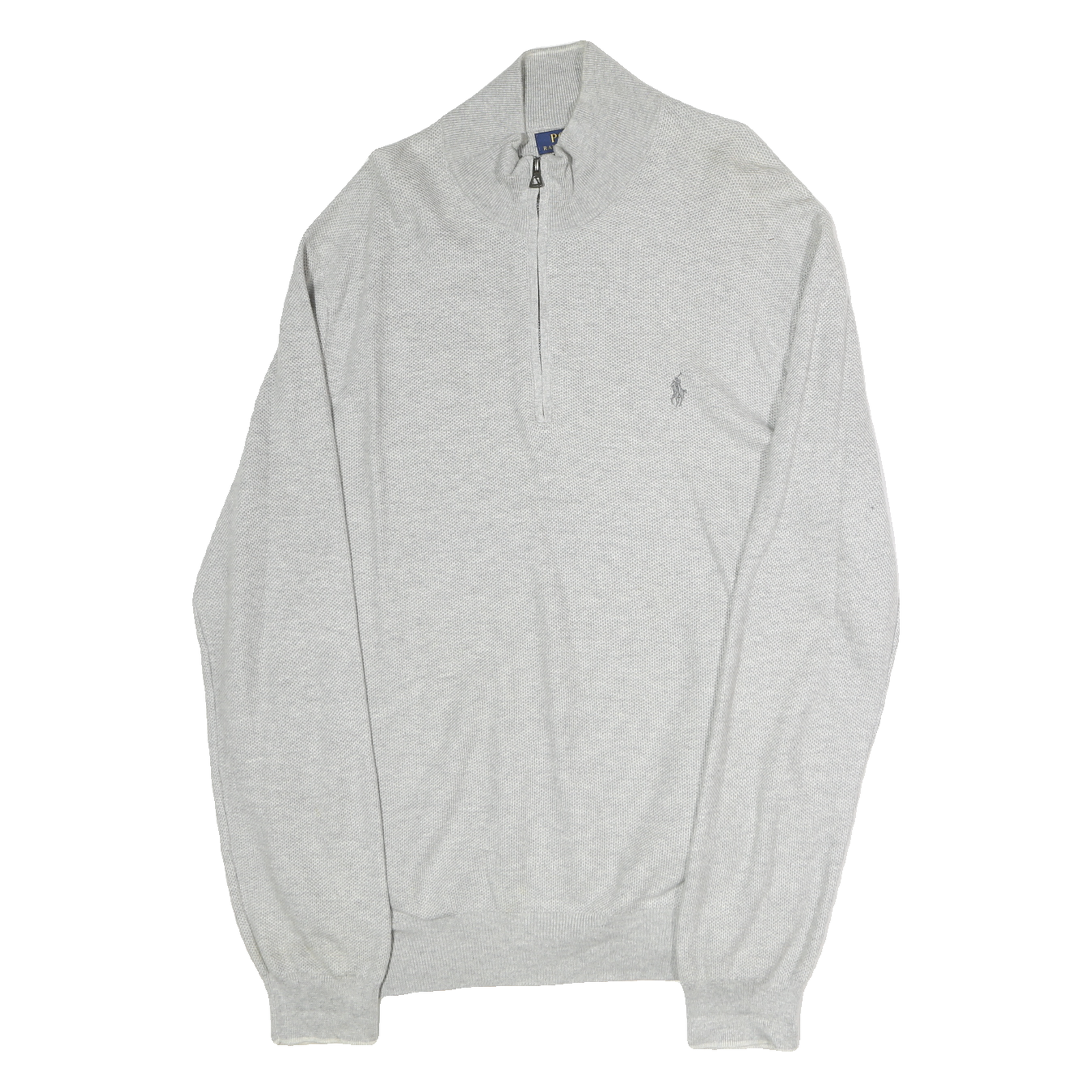 POLO RALPH LAUREN Mens Grey Cotton Patterned Half Zip Jumper XL Classic