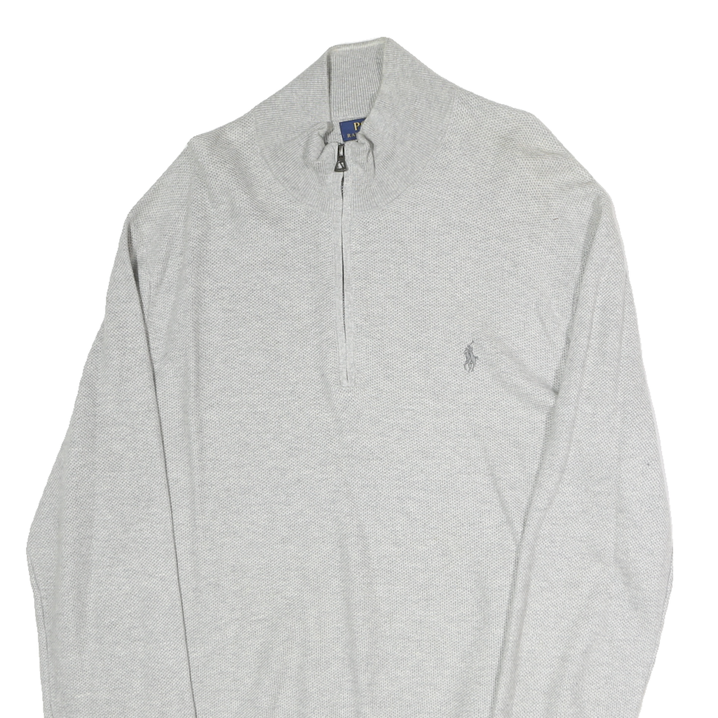 POLO RALPH LAUREN Mens Grey Cotton Patterned Half Zip Jumper XL Classic
