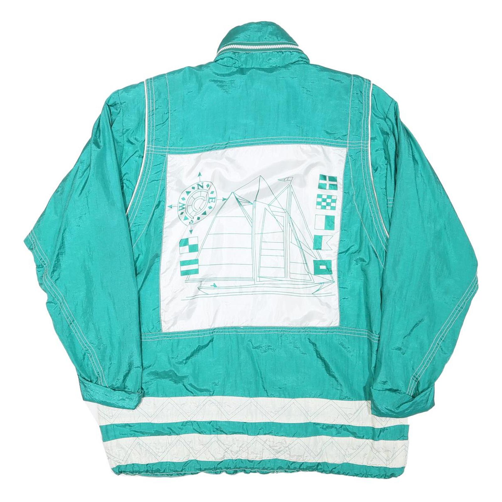 LAVON Womens Turquoise & White Nautical Style Jacket M Polyester Blend Zip