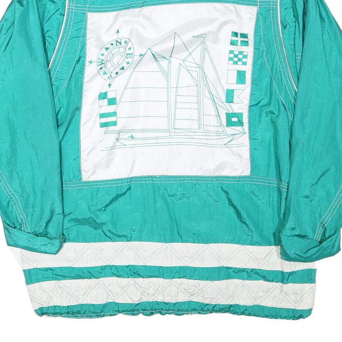 LAVON Womens Turquoise & White Nautical Style Jacket M Polyester Blend Zip