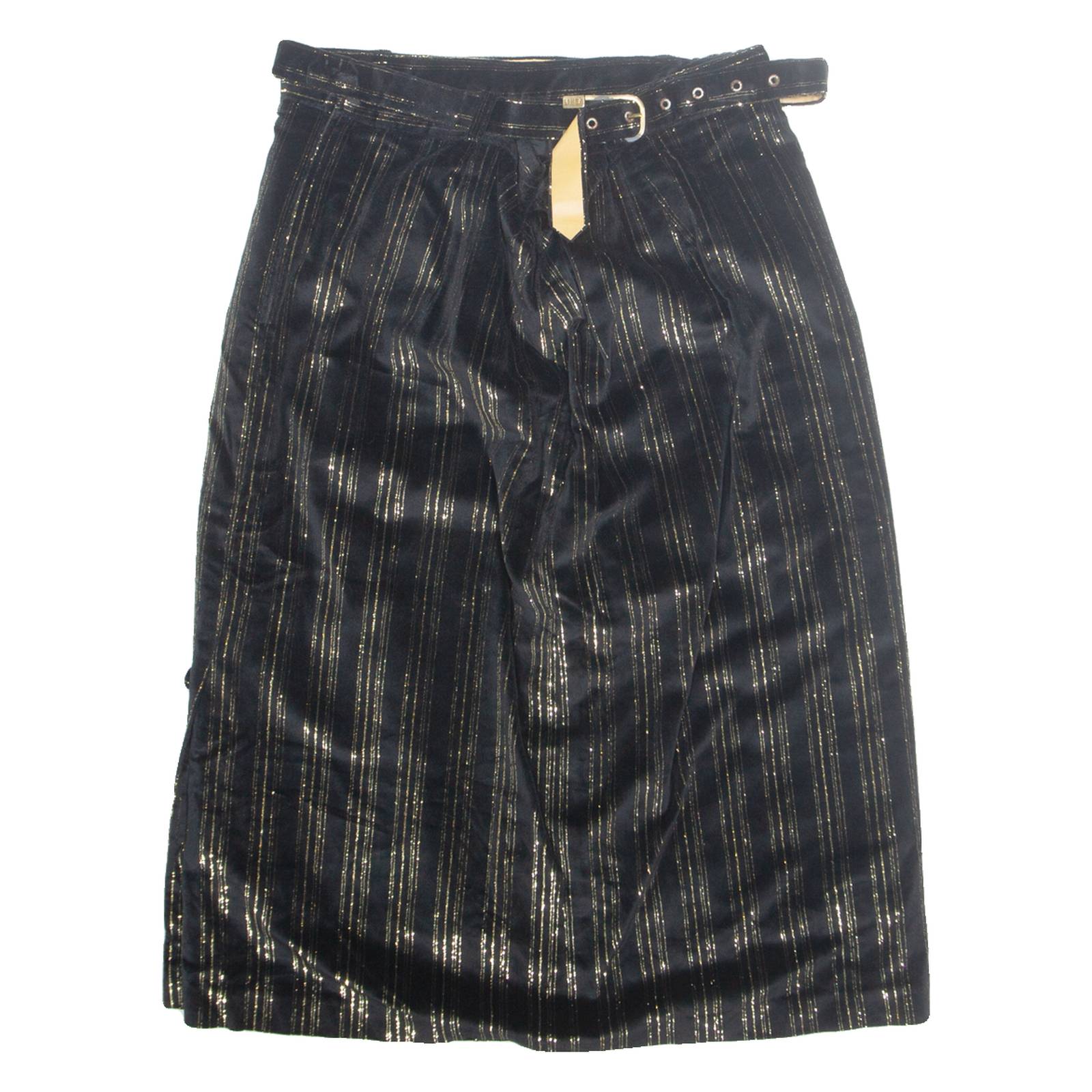 Belted Womens Straight Skirt Gold Midi Striped S
