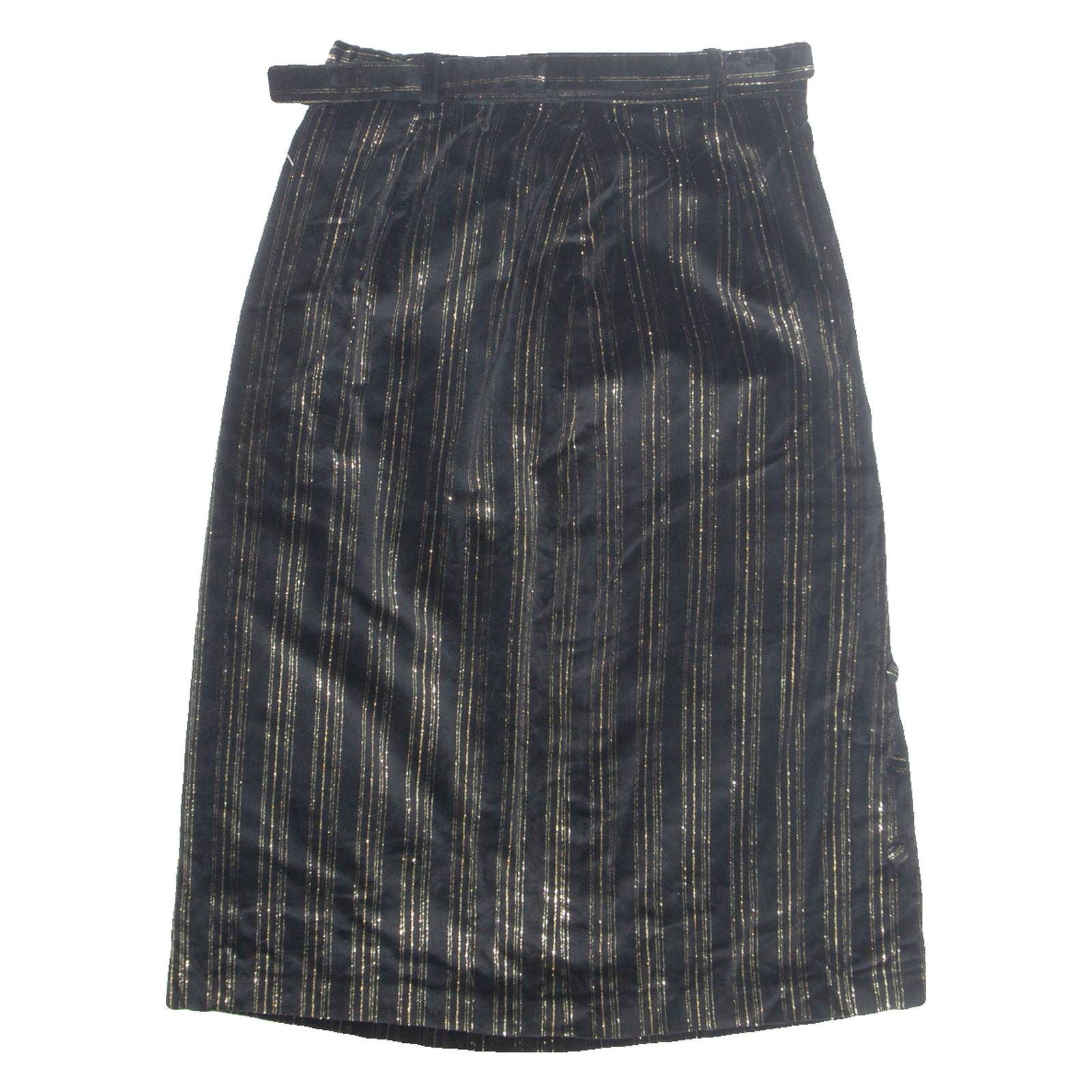 Belted Womens Straight Skirt Gold Midi Striped S