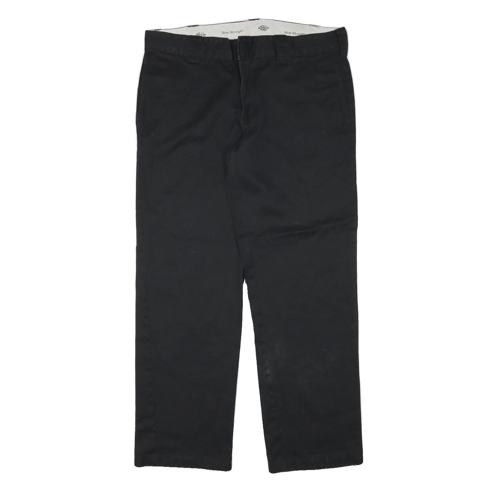 DICKIES Mens Cotton Blend Slim Black Trousers W36 L30 Zip Closure Durable