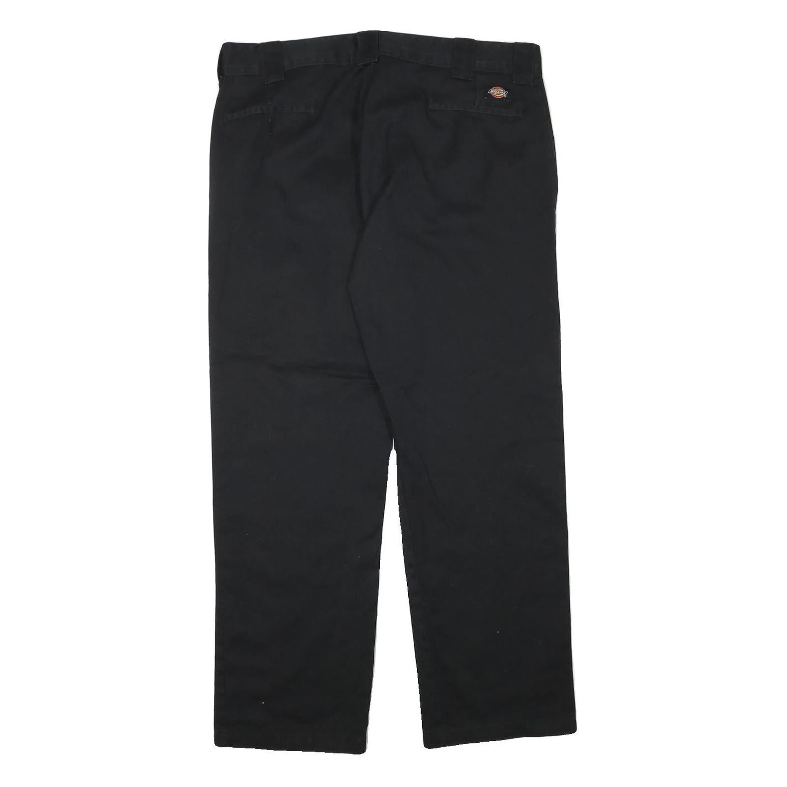 DICKIES Mens Cotton Blend Slim Black Trousers W36 L30 Zip Closure Durable