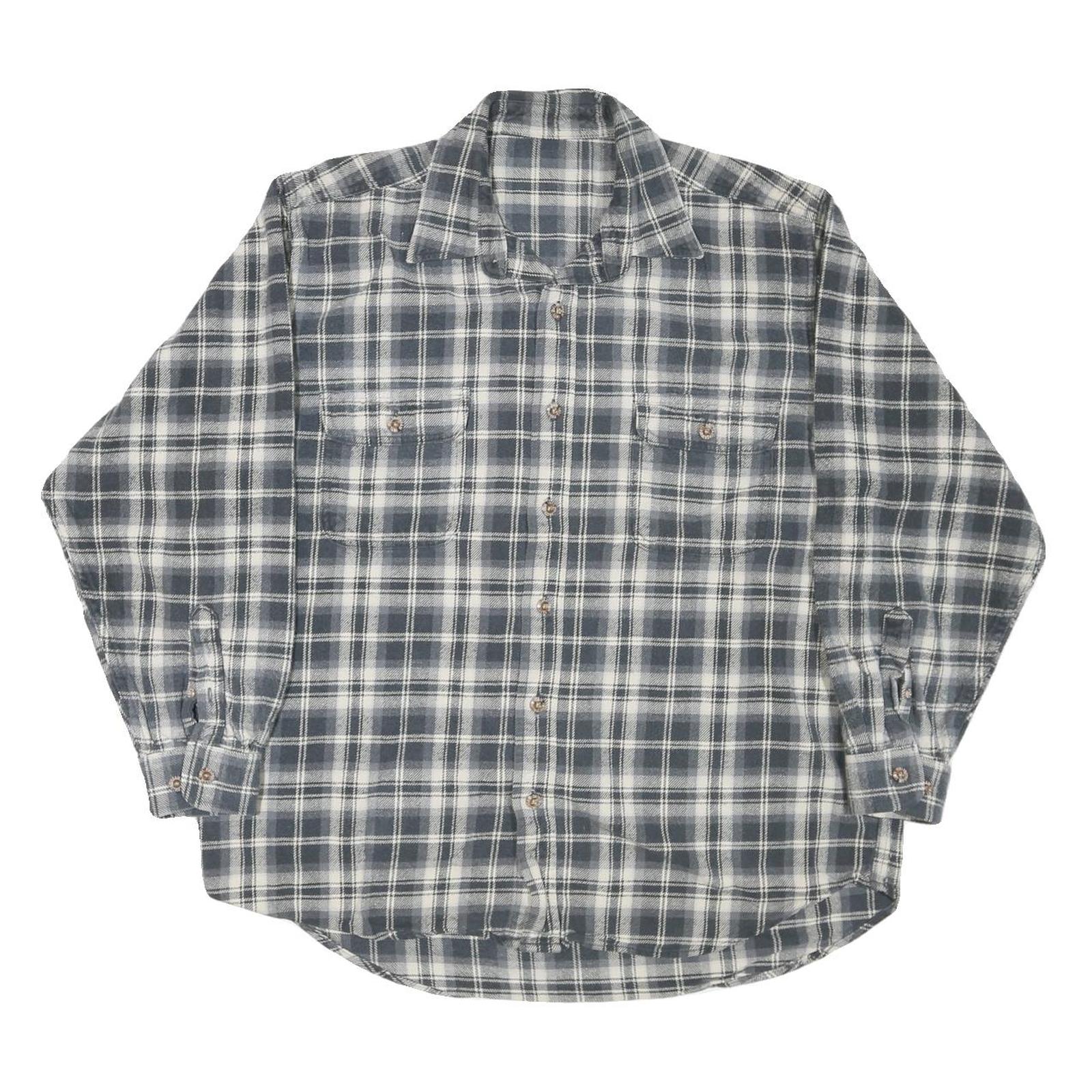 FIELD & STREAM Mens Grey & White Check Shirt XL Casual Cotton Blend Long Sleeve