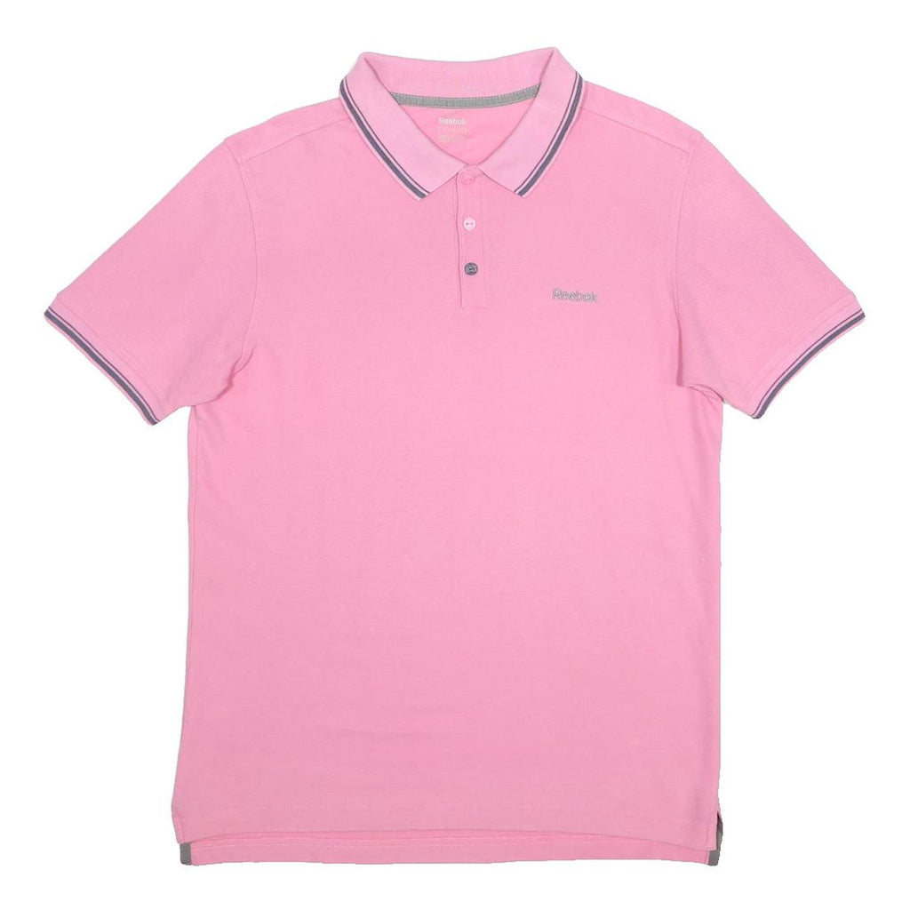 REEBOK Mens Pink Short Sleeve Plain Polo Shirt M Casual Cotton Summer