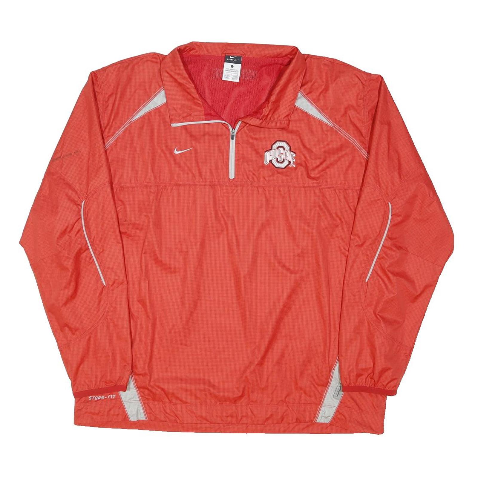 NIKE Mens Red & White Ohio State Half Zip Nylon Jacket L Storm-Fit Shell