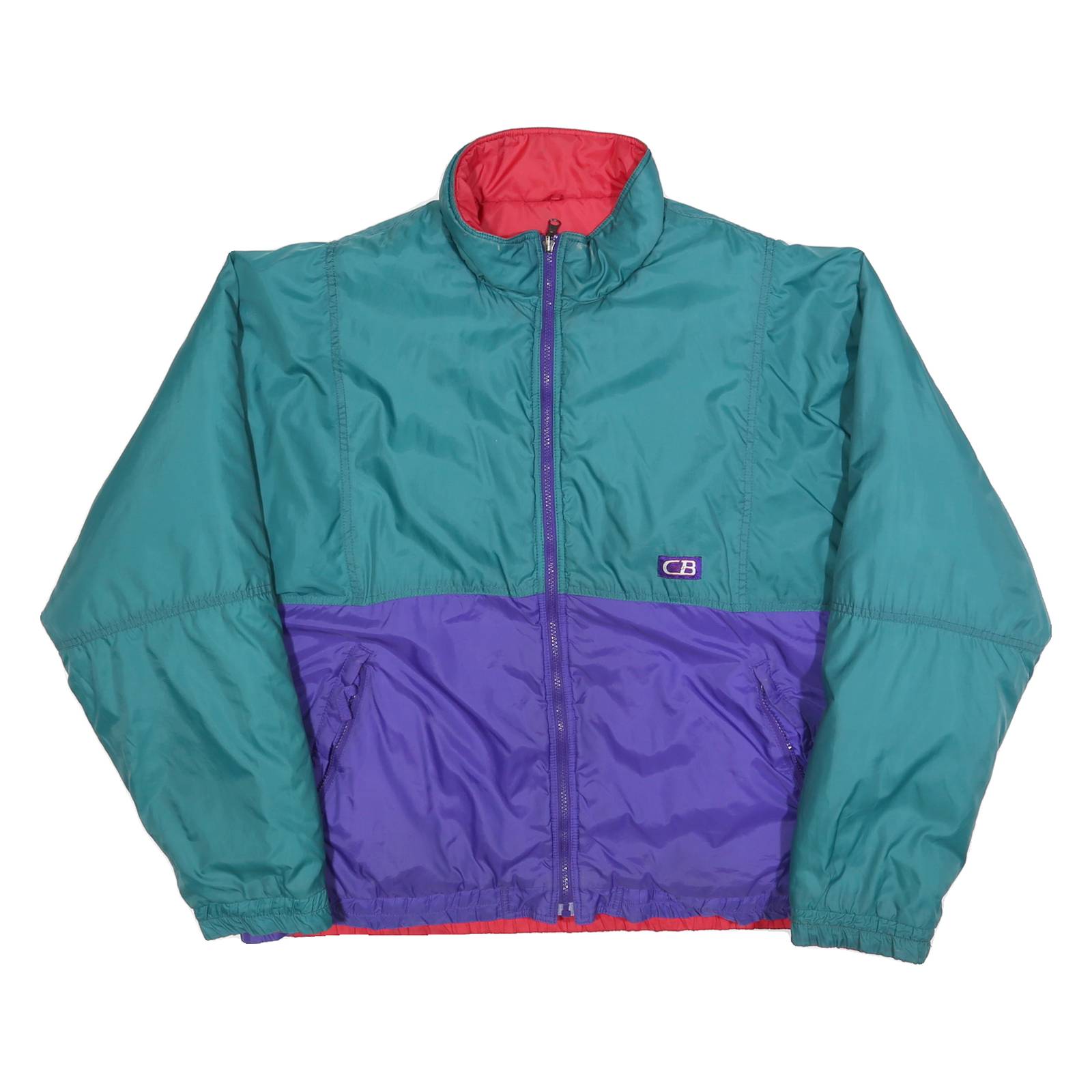 CB SPORTS Mens Teal & Purple Reversible Jacket XL Polyester Zip Plain Casual