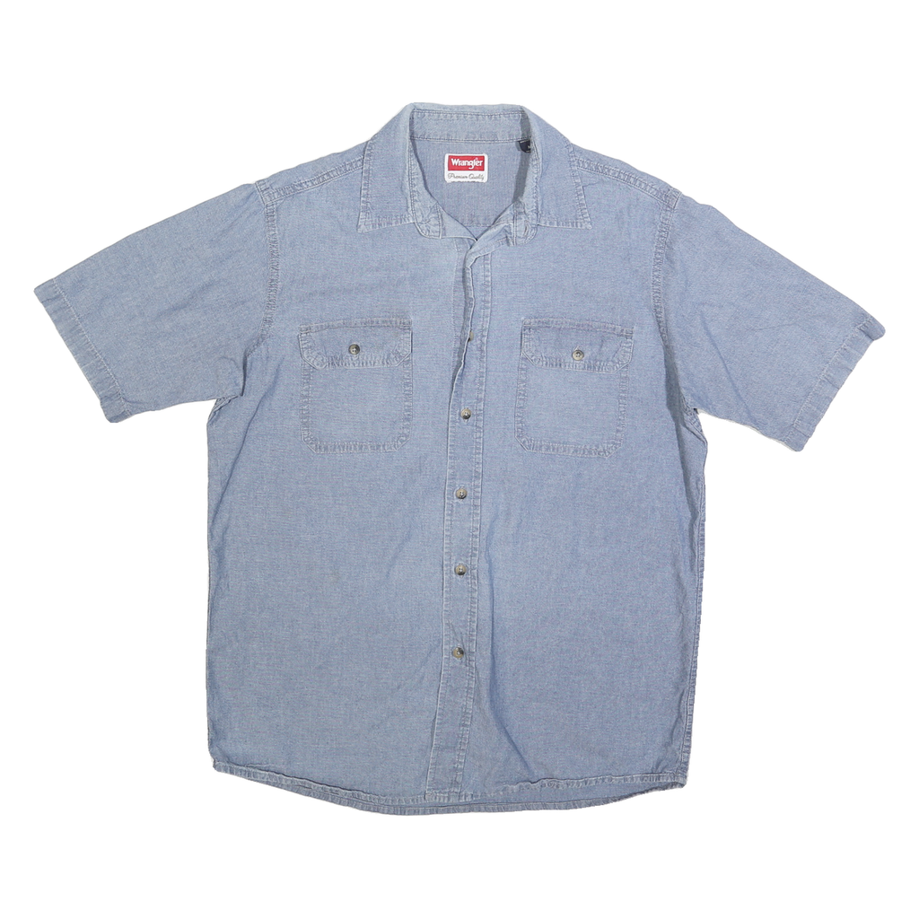 WRANGLER Mens Blue Cotton Short Sleeve Shirt M Casual Relaxed Fit Pocket