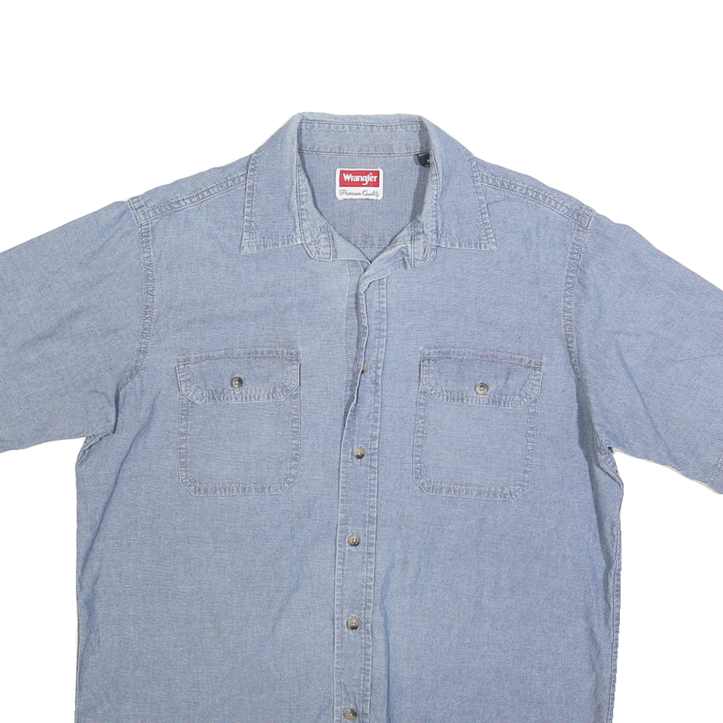 WRANGLER Mens Blue Cotton Short Sleeve Shirt M Casual Relaxed Fit Pocket