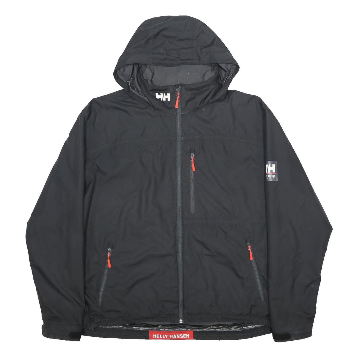 HELLY HANSEN Mens Black Outdoor Jacket 2XL Polyester Zip Hooded Lightweight